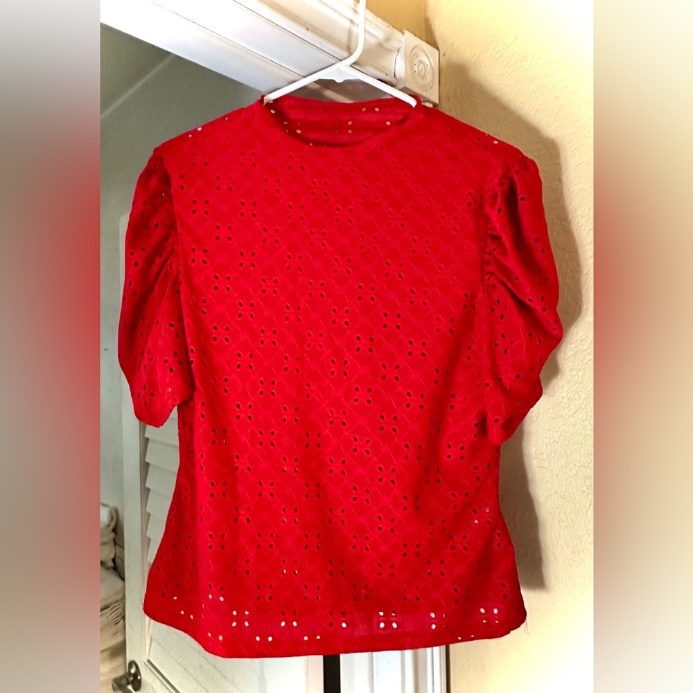 Elegant Red Eyelet Women's Top